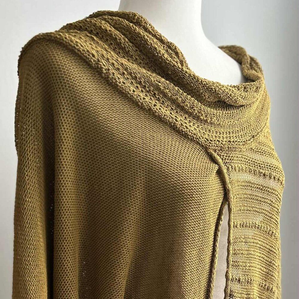 Sarah Pacini Verdant Dijon Linen-Blend Open-Work Asymmetric Knit Sweater – OS